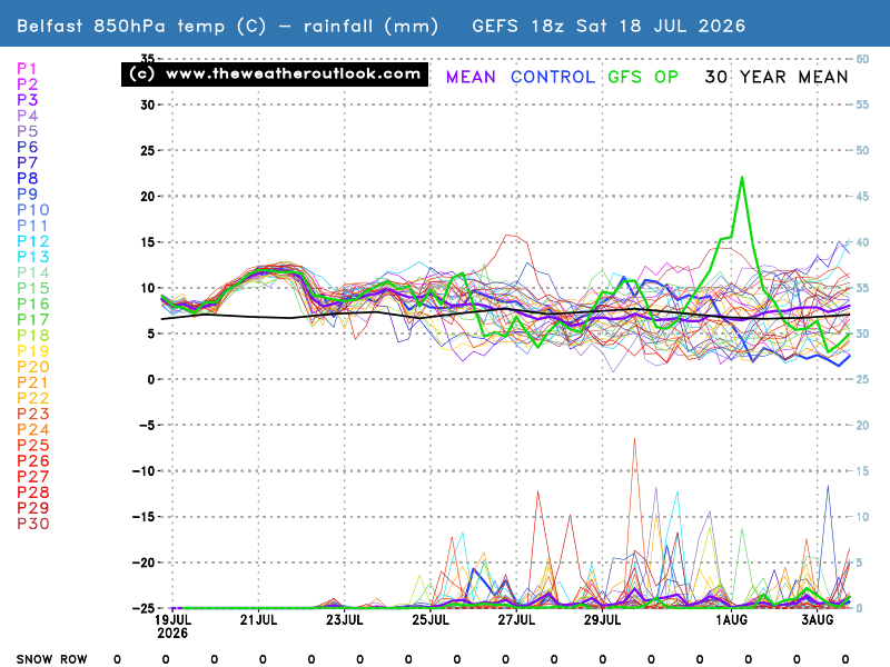 850hPa temperatures, precipitation and the snow row