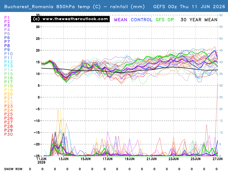 850hPa temperatures, precipitation and the snow row