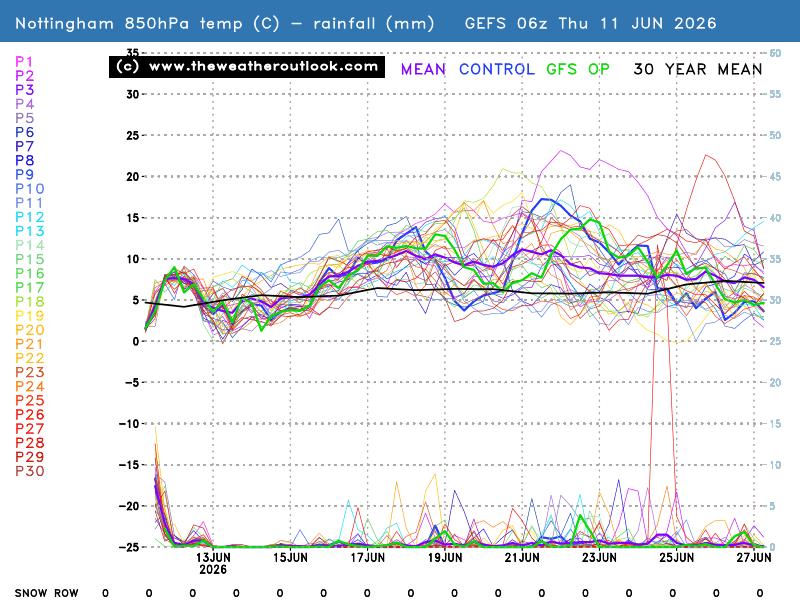 850hPa temperatures, precipitation and the snow row