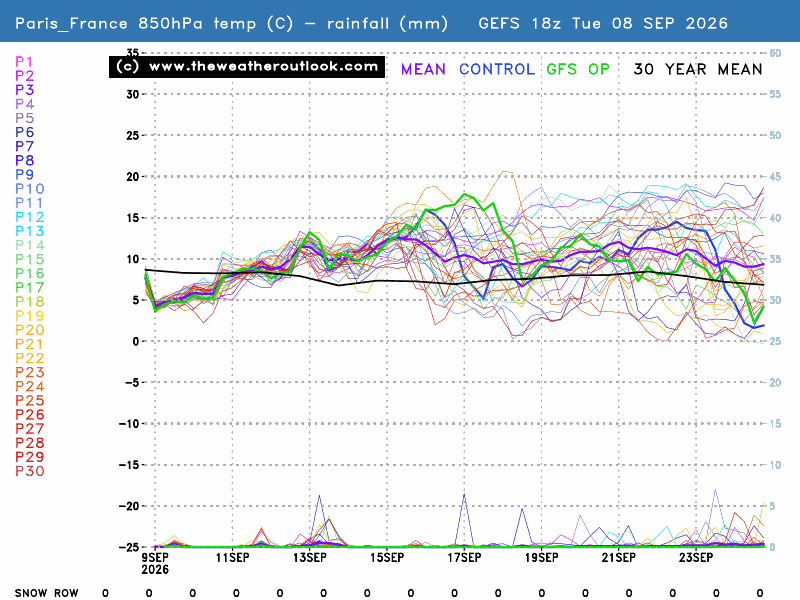 Ensemble weather forecast for Paris_France