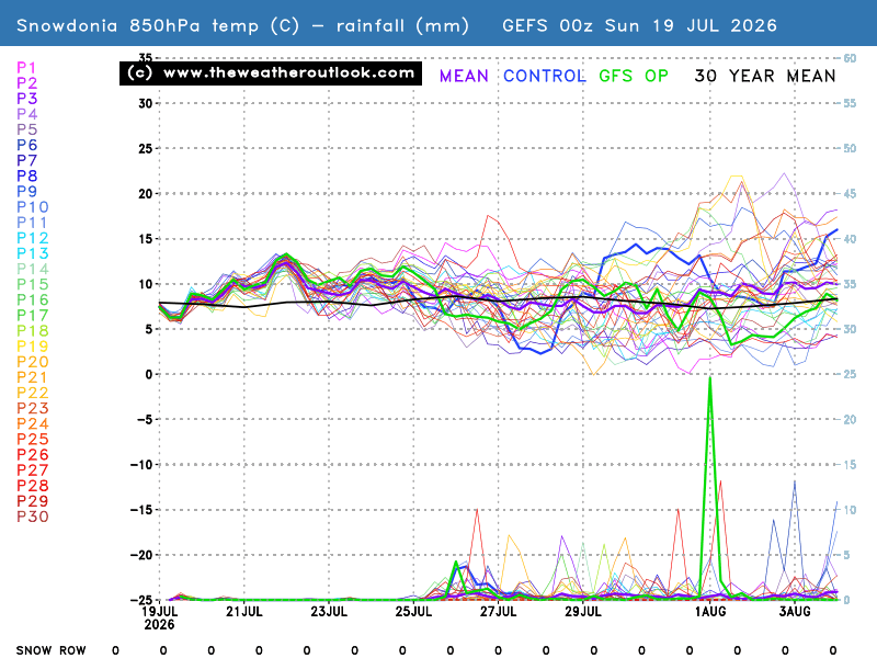 850hPa temperatures, precipitation and the snow row