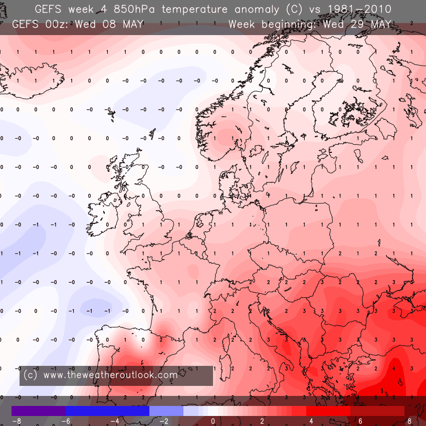 GEFS 850hPa temperature anomaly chart