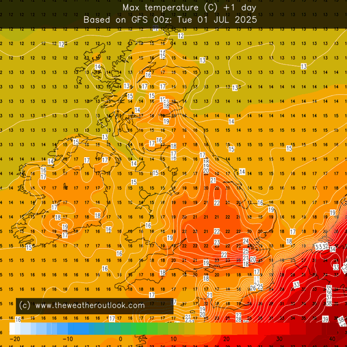 Maximum temperatures tomorrow