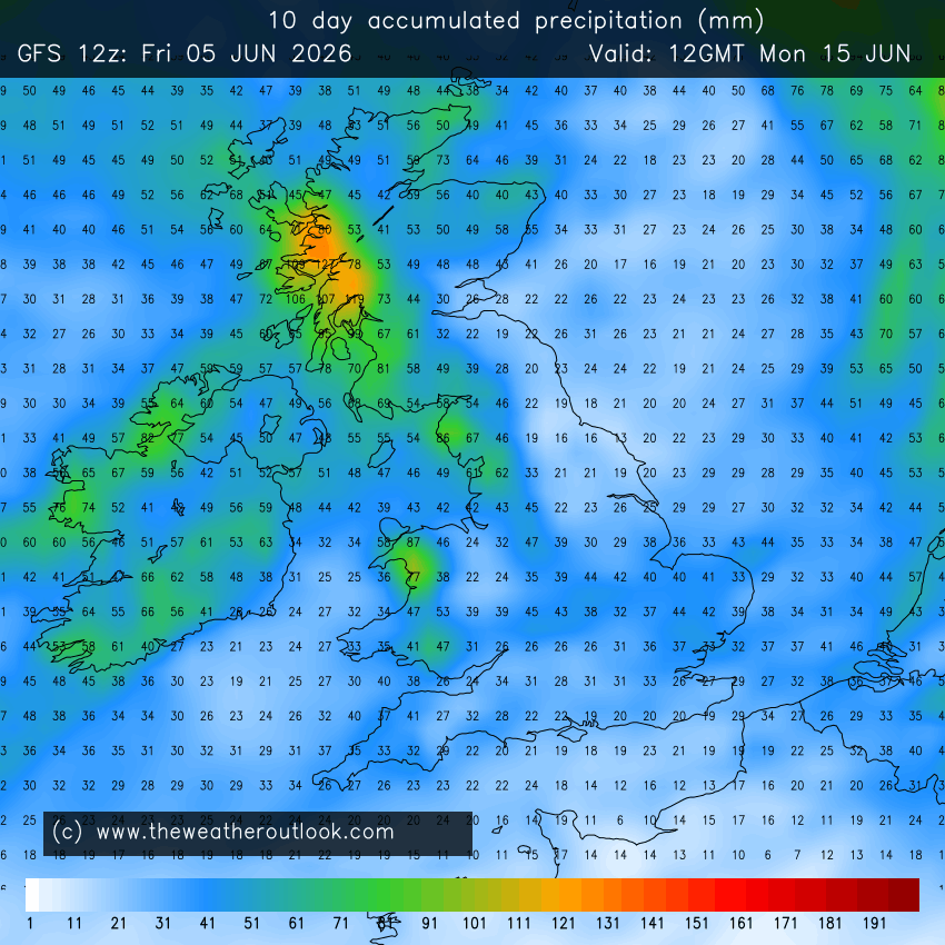 UK 10 day rainfall preview