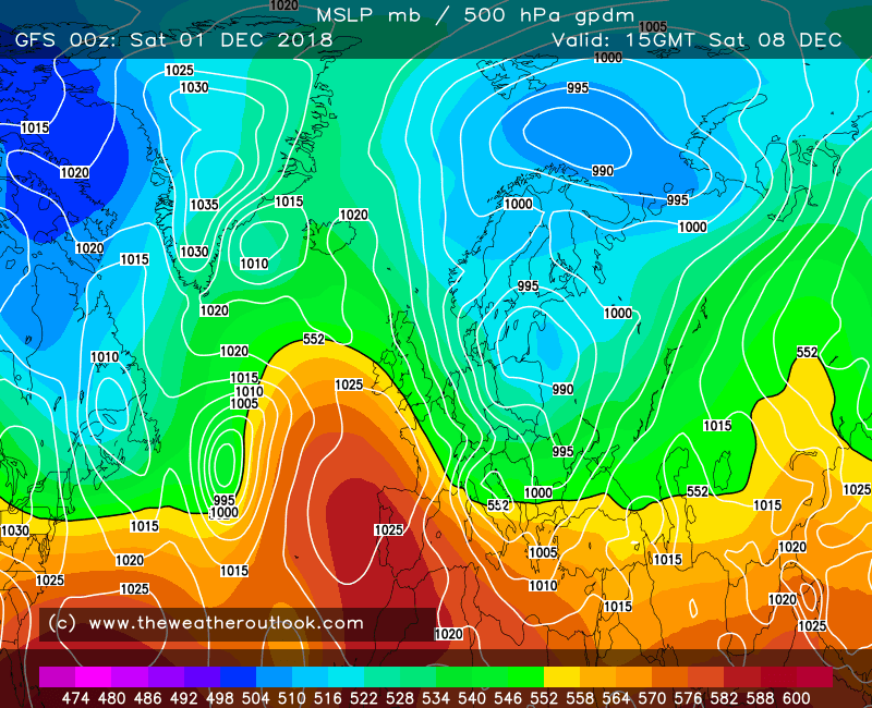 GFS 500hPa heights and pressure