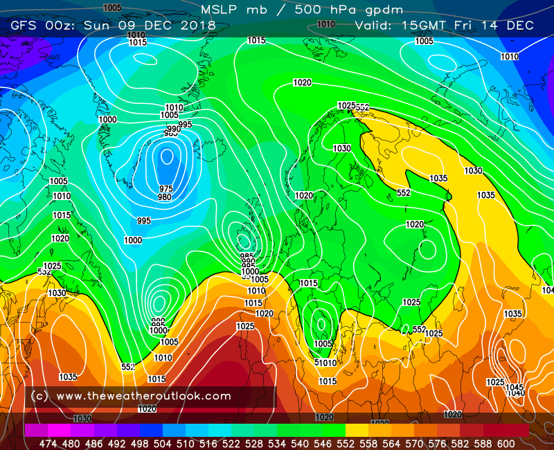 GFS 500hPa heights and pressure