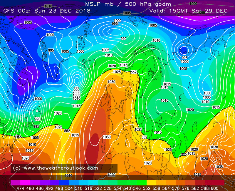 GFS forecast pressure and 500hPa, Boxing Day 2018