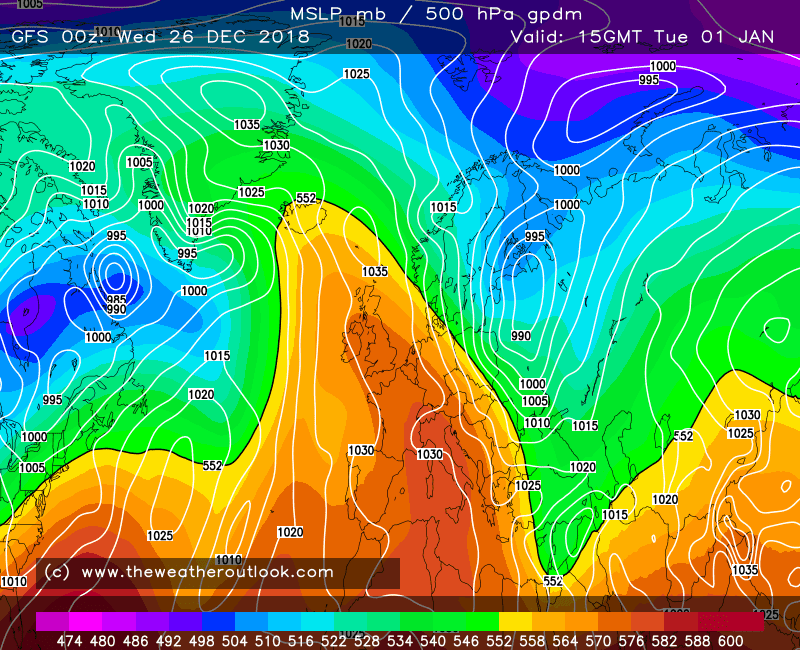 GFS forecast pressure and 500hPa