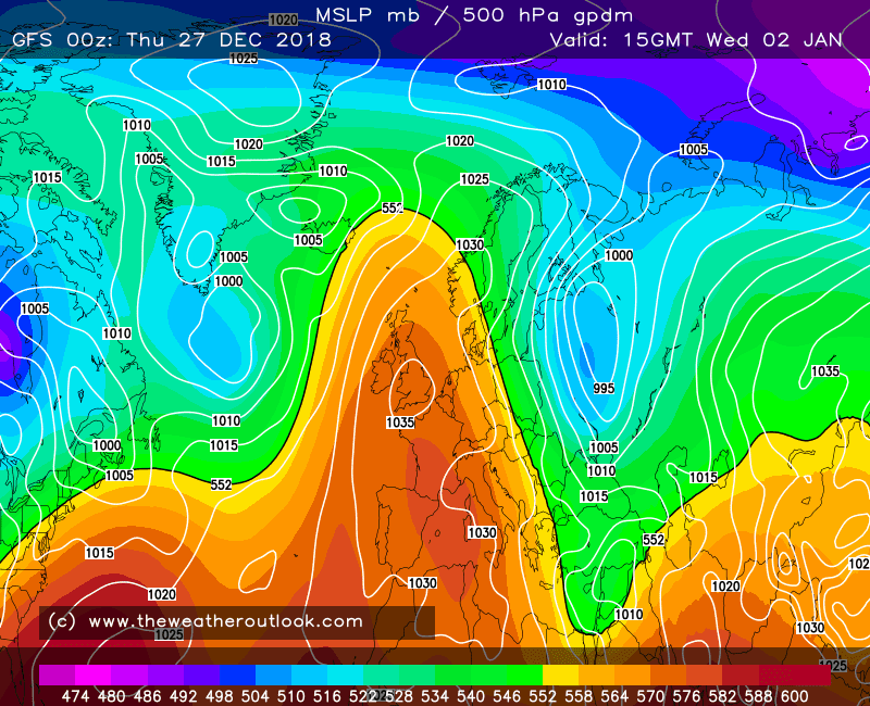 GFS forecast pressure and 500hPa