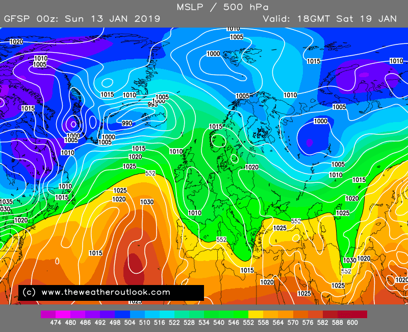 GFSP forecast pressure and 500hPa heights