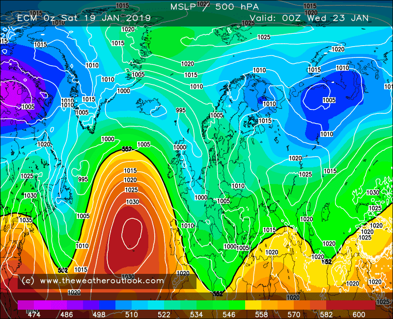 ECM forecast pressure and 500hPa heights