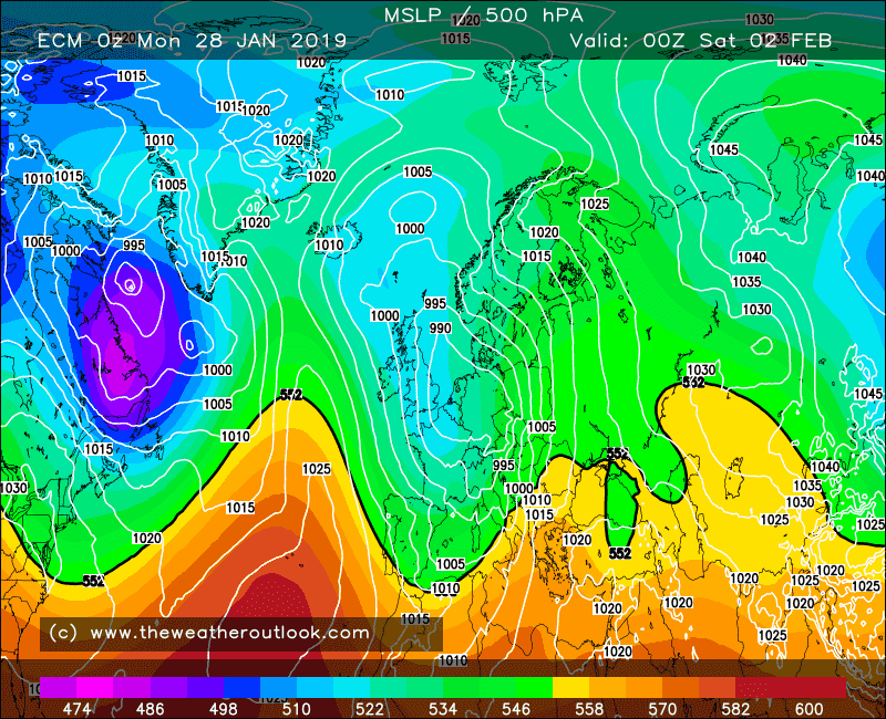 ECM forecast pressure and 500hPa heights