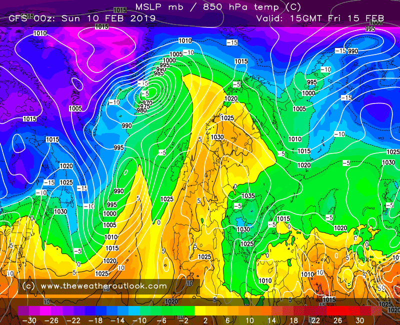 GFS forecast pressure and 500hPa heights
