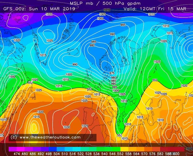 GFS forecast pressure and 500hPA heights