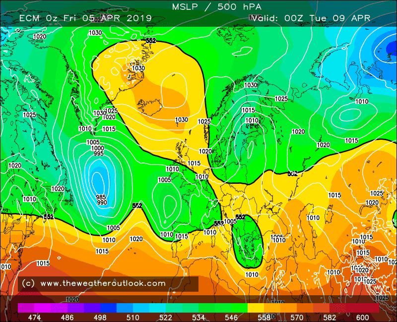 ECM forecast pressure and 500hPA heights