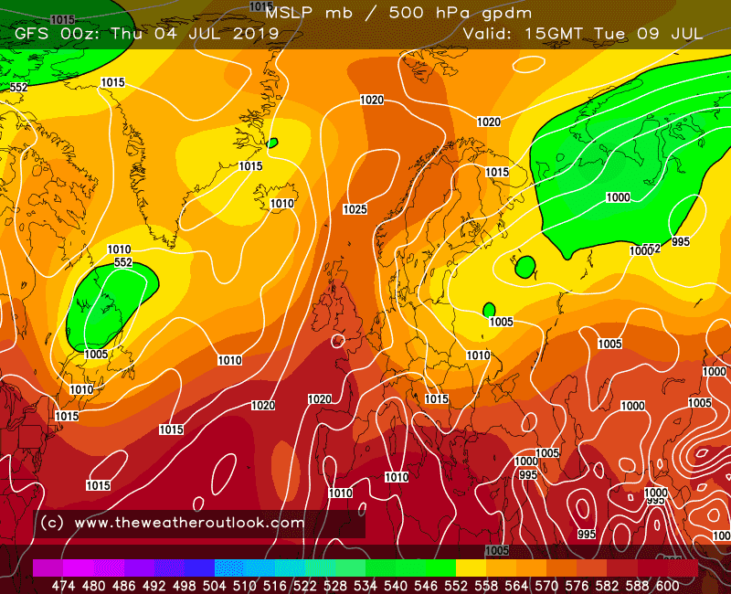 GFS forecast 500hPa heights 