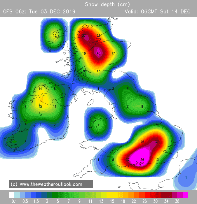 GFS 06z snow depth forecast