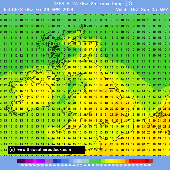 Temperature forecast chart P23 for May 5th