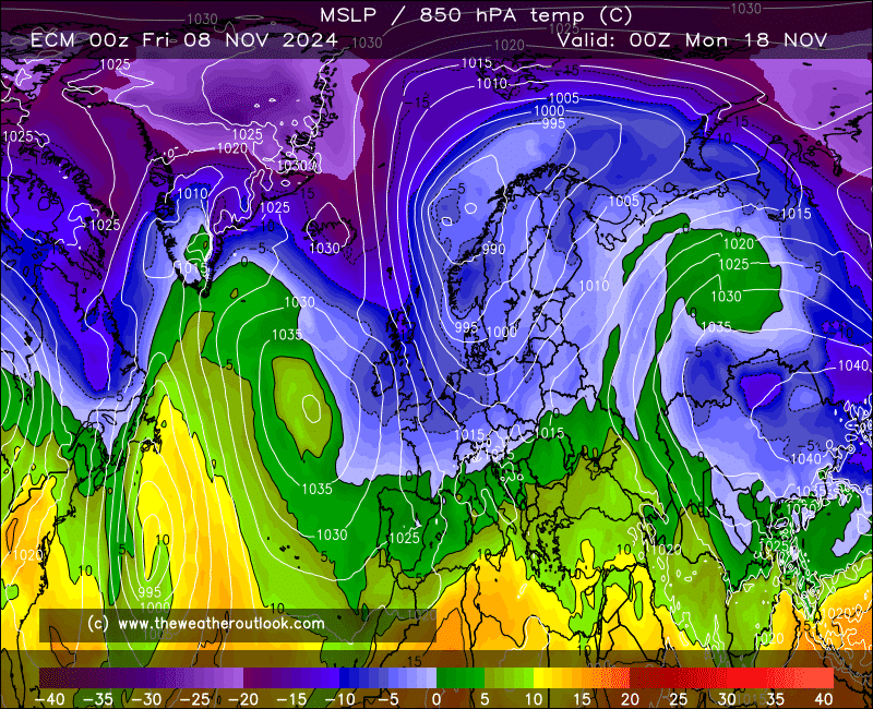 ECM 850hPa temperature forecast chart