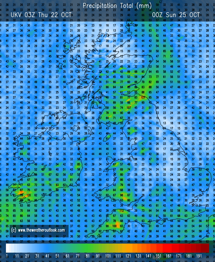 UKV forecast rain totals
