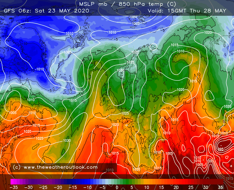 GFS 06z 850hPa temperatures 
