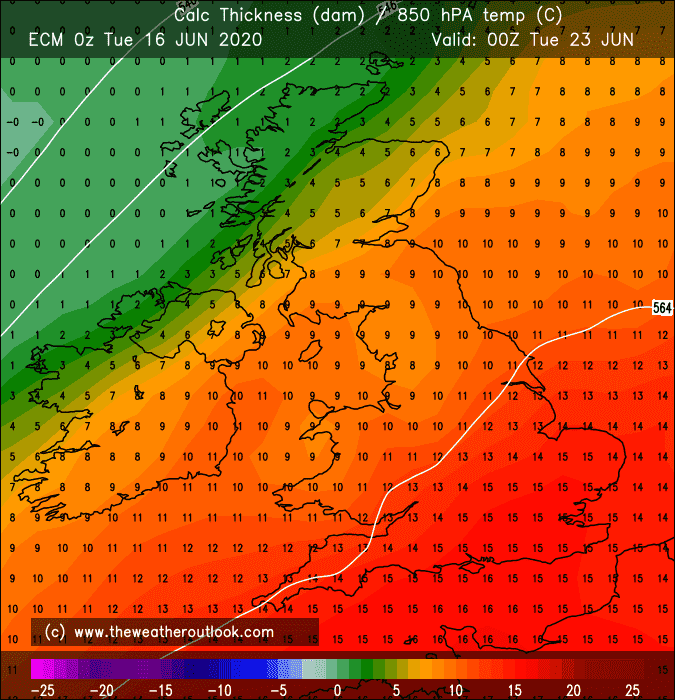 ECM 00z UK 850hPa temperatures and thickness