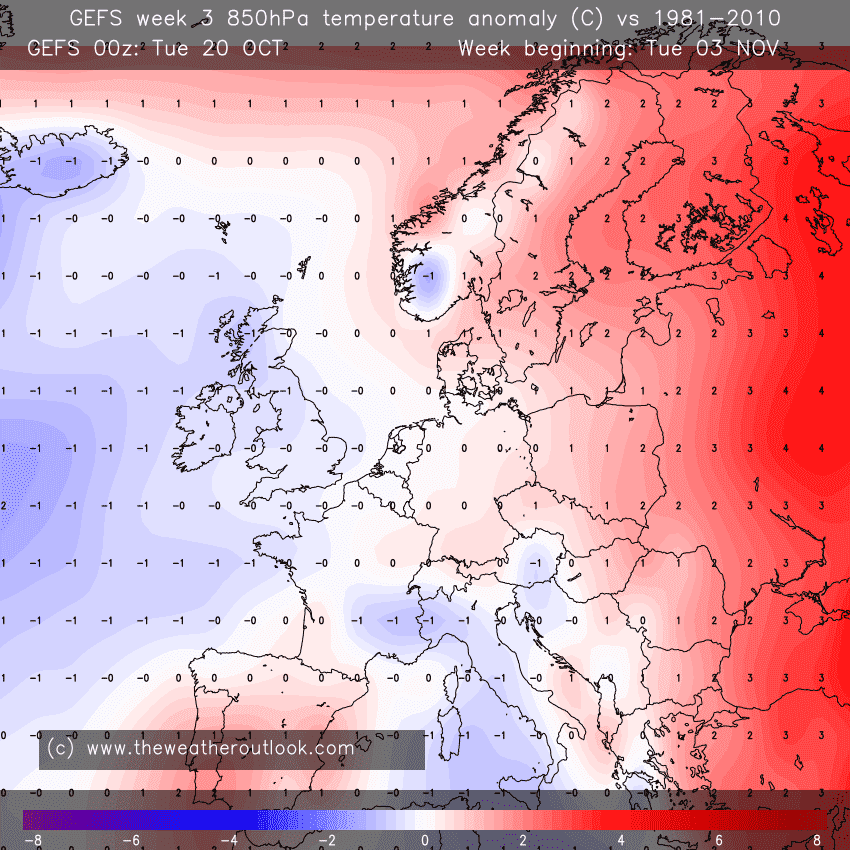 850hPa temp anomaly, week beginning 3rd November 2020