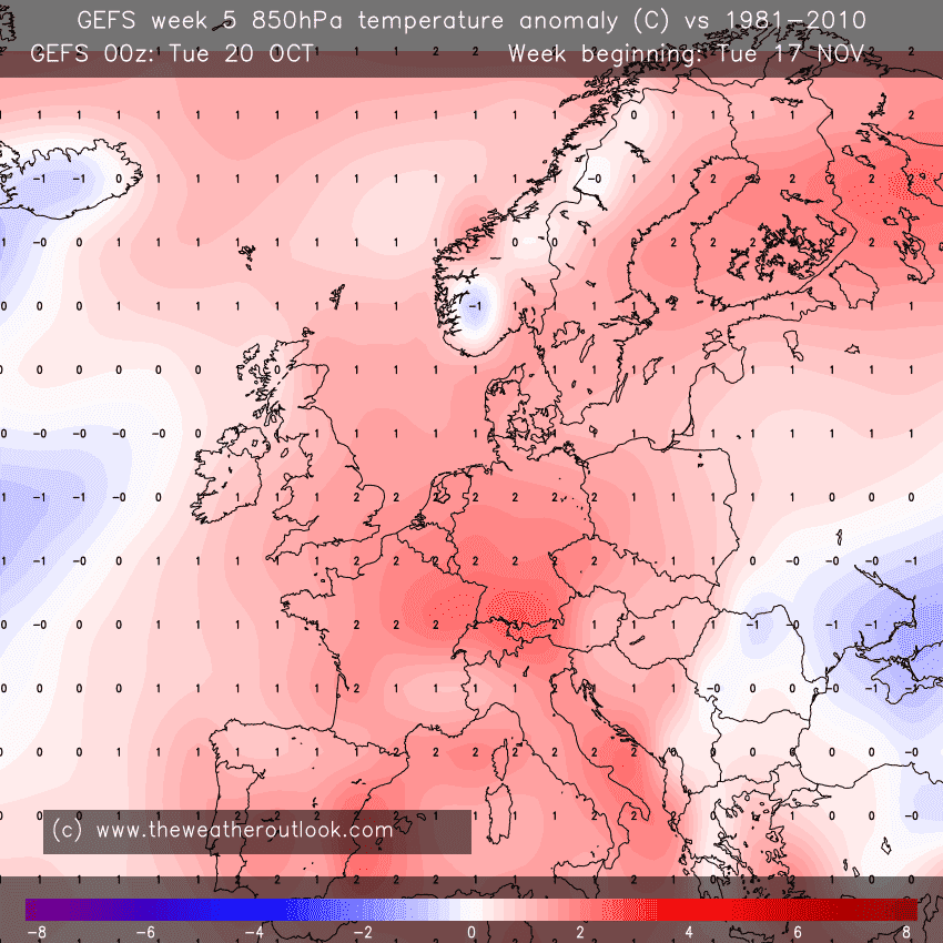 850hPa temp anomaly, week beginning 17th November 2020