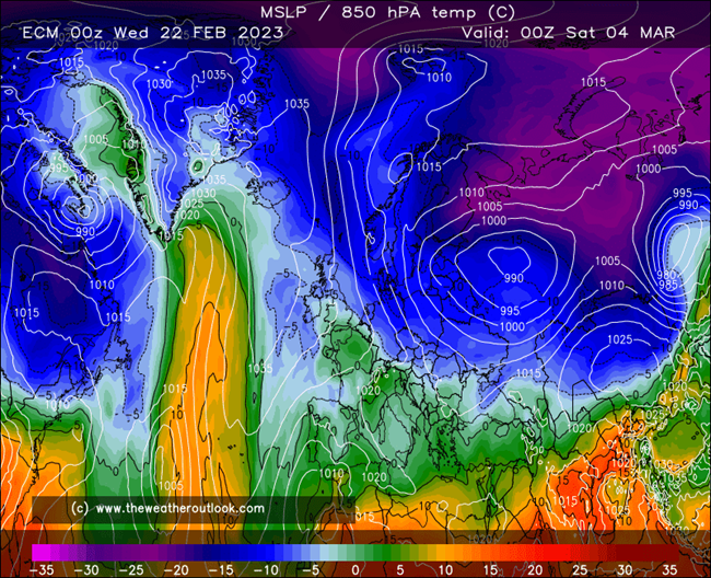 ECM 850hPa temperature forecast chart