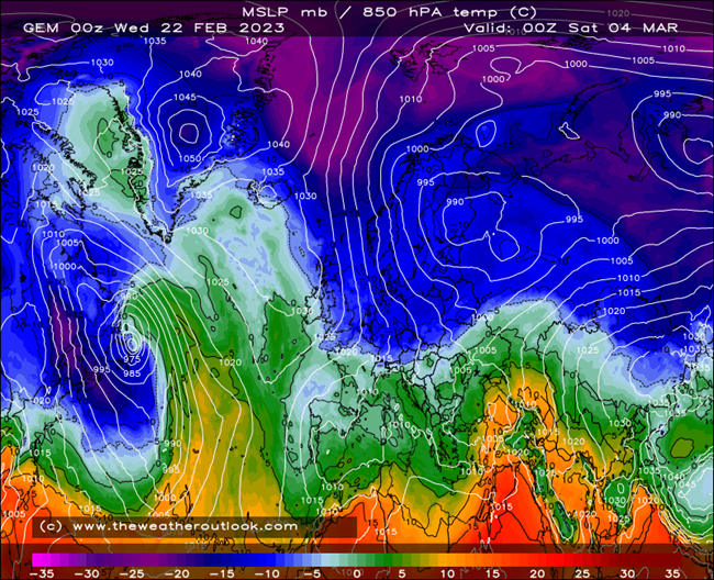 GEM 850hPa temperature forecast chart