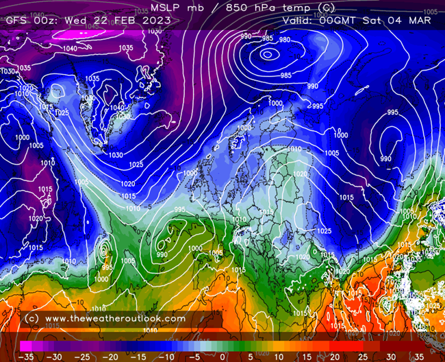 GFS 850hPa temperature forecast chart