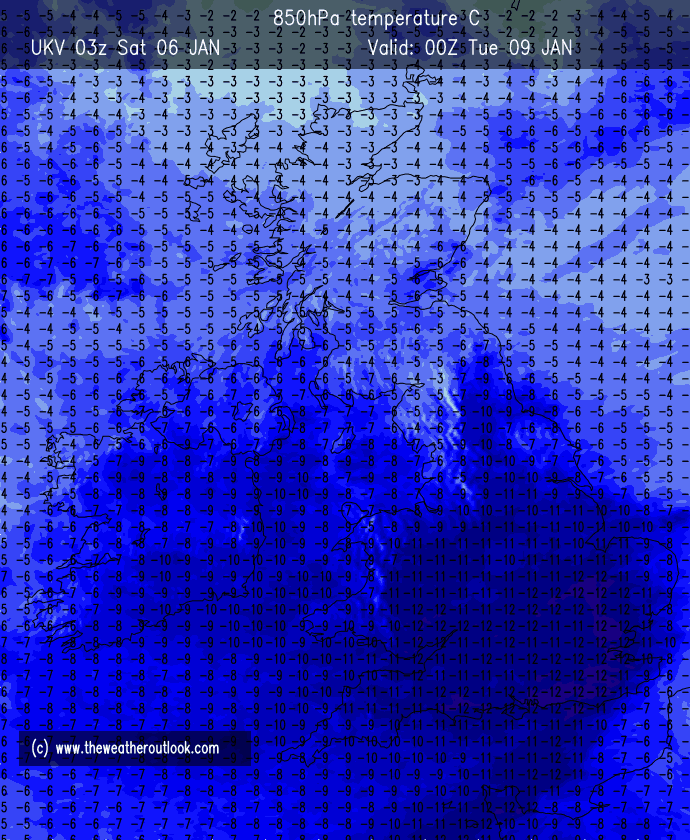 UKV 03Z 850hPa temperatures