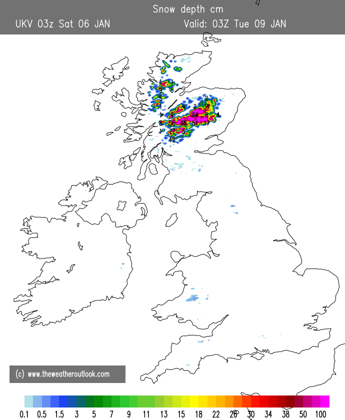 UKV forecast snow depth chart