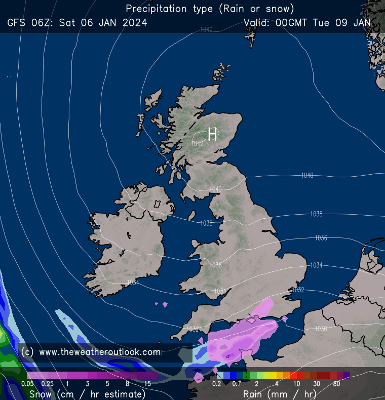 GFS precipitation type forecast chart