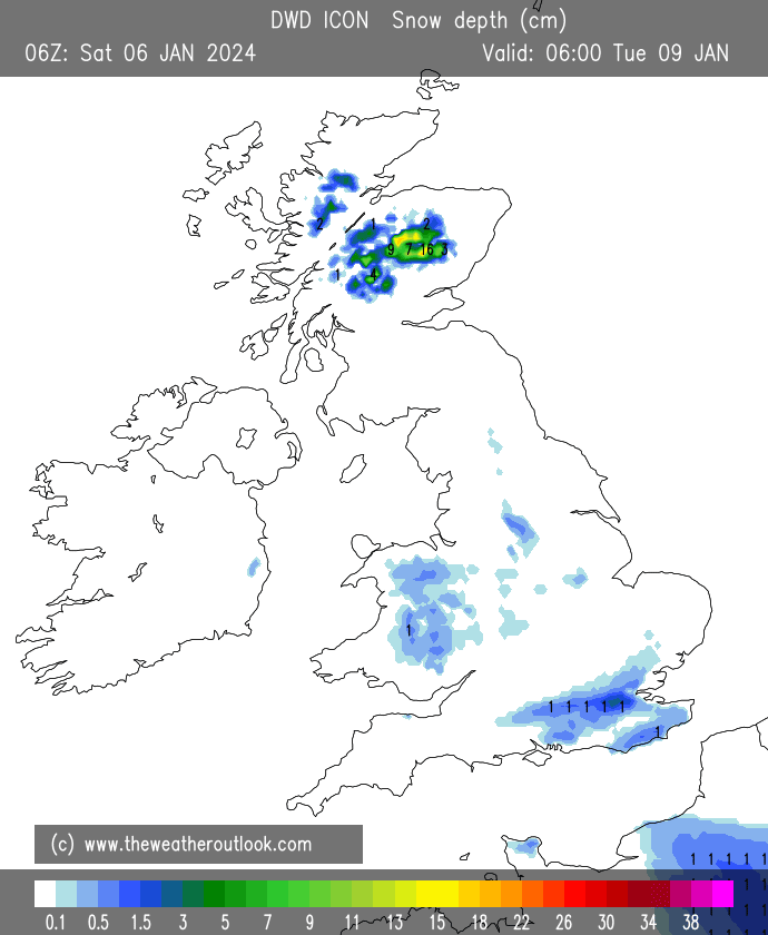 ICON-EU snow depth forecast chart