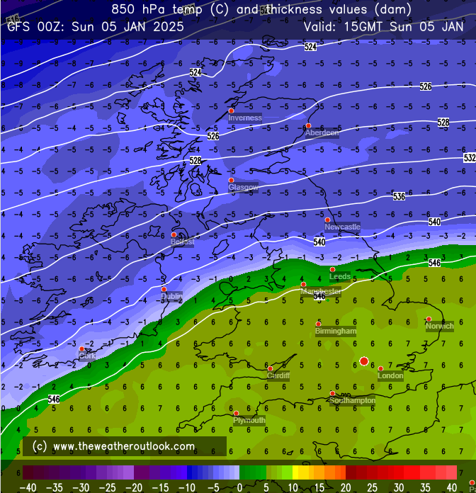 Chart showing temperatures at the 850hPa level
