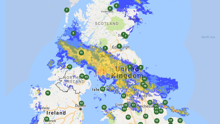 Rain radar 07:00 GMT, 21st November