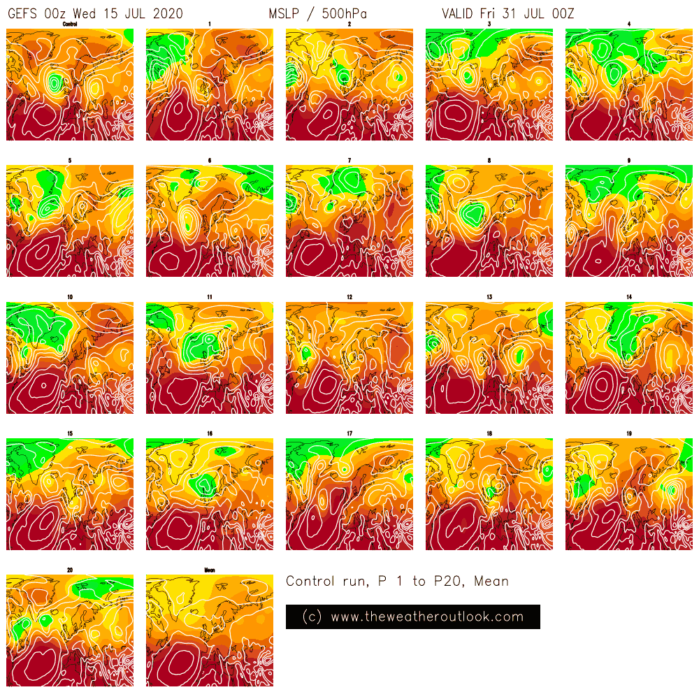 GEFS 00z postage stamp chart showing forecast pressure patternstemperatures