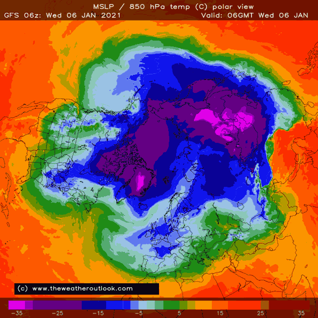 GFS 850hPa temperature example chart