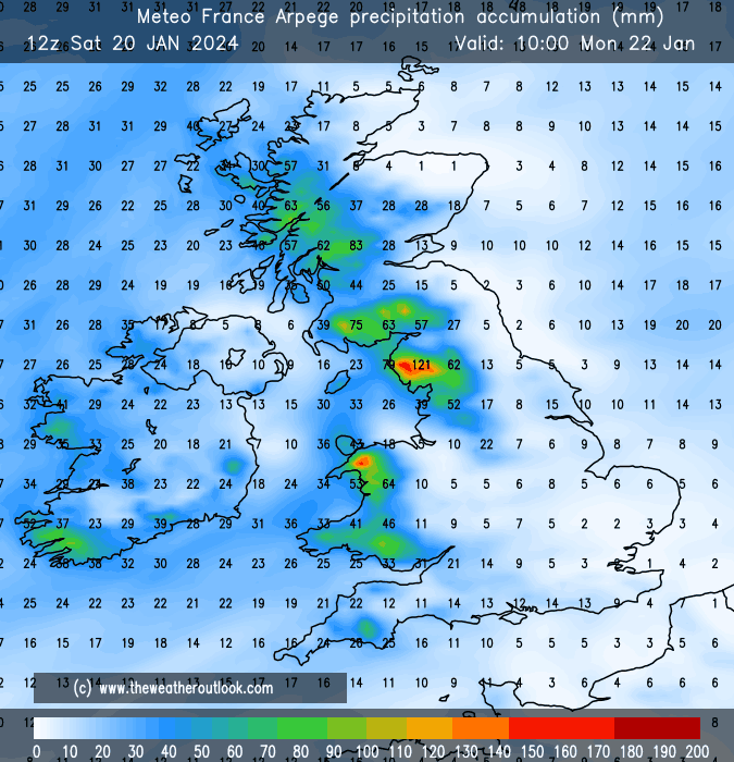 Arpege Storm Isha rain totals