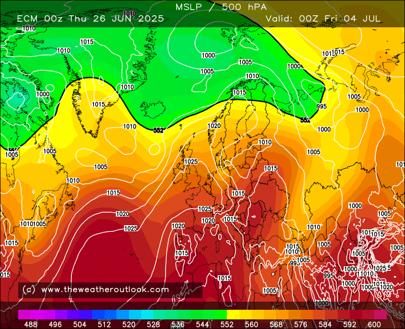 Forecast chart showing high pressure building over the UK