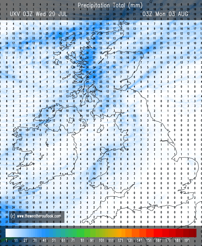 UKV forecast rain totals