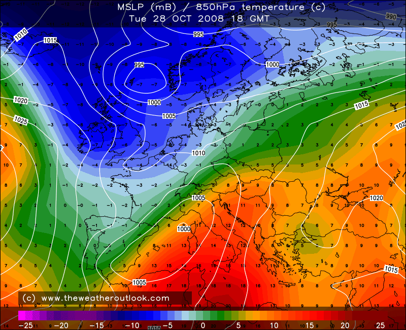 Weather chart showing the October 2008 cold spell