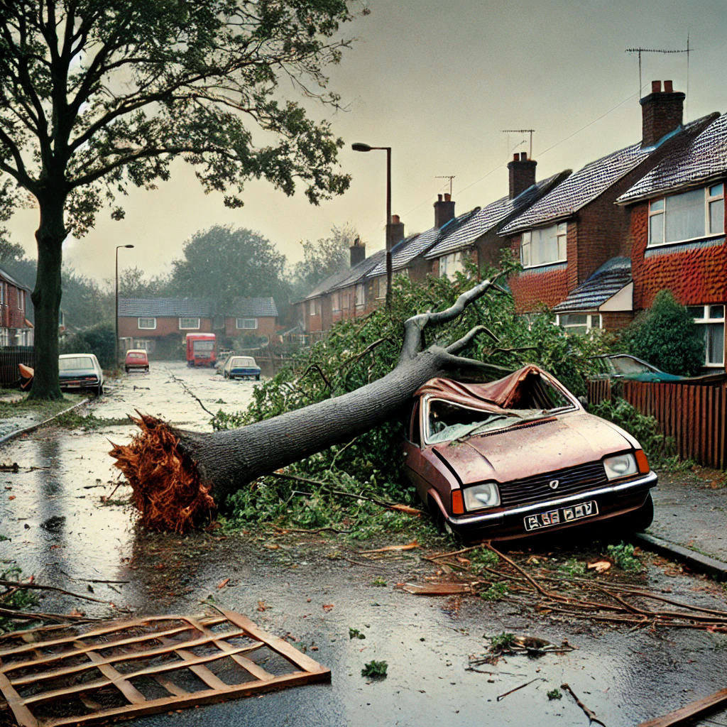 AI image of damage caused by the Great storm of 1987