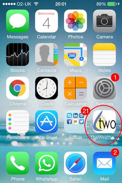 Screenshot showing iPhone home screen