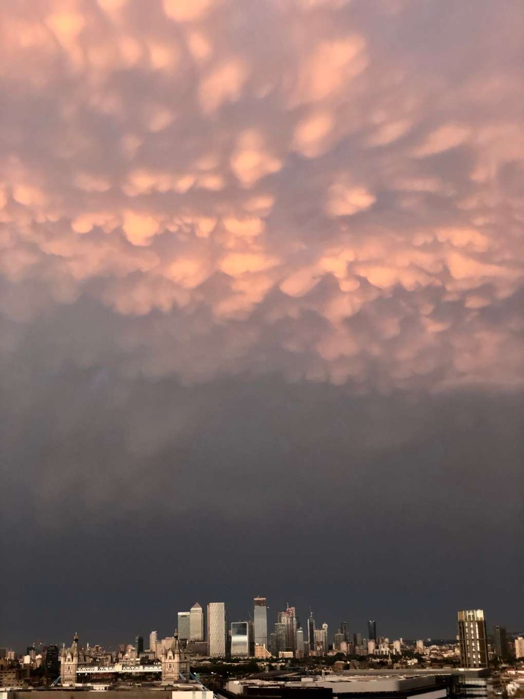 London, , Mammatus clouds over East London...