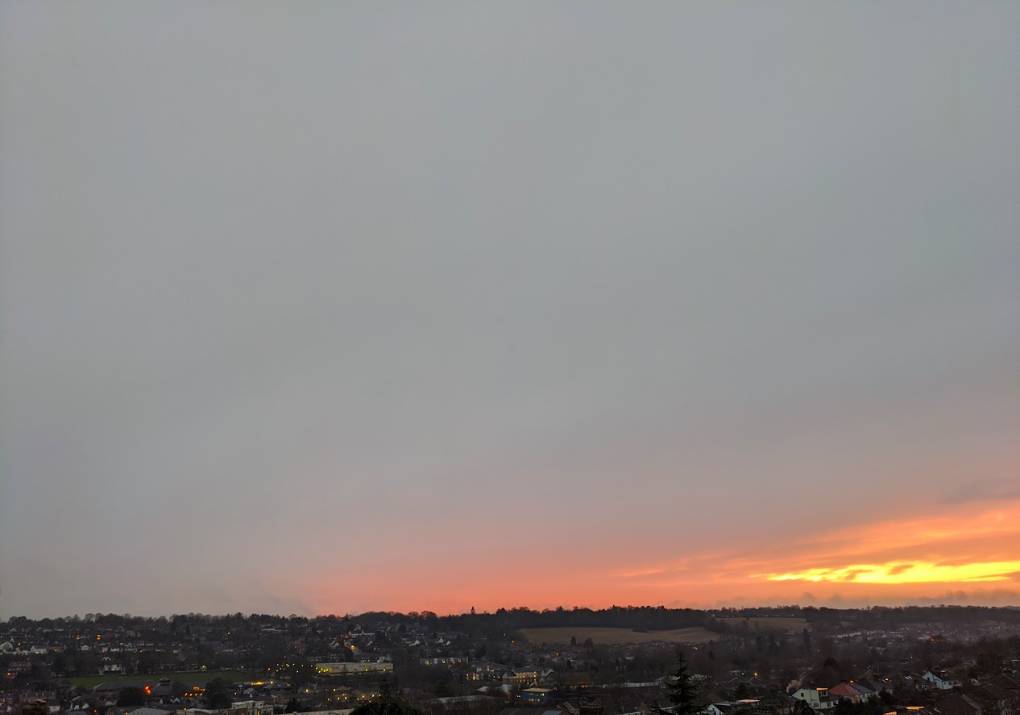 Berkhamsted, Hertfordshire, Cloud finally breaks just as the sun sets...
