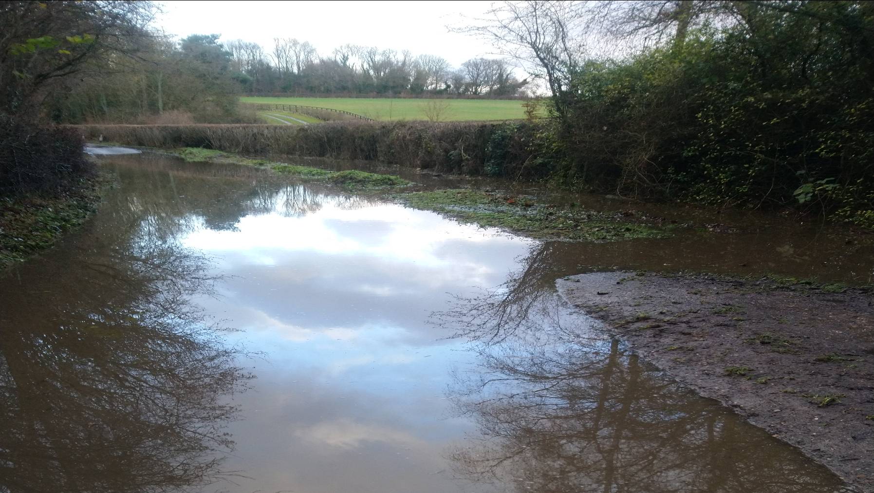 Ryarsh, Kent, Workhouse Lane flooded...