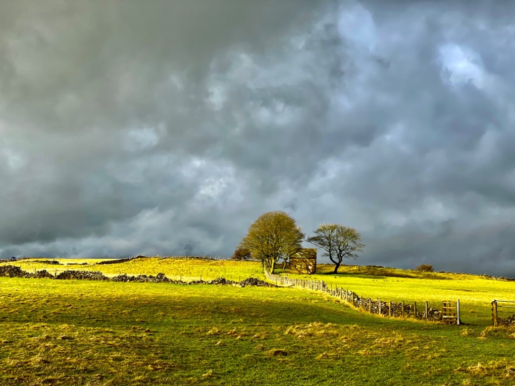 heavy showers passing in the distance today . leek, staffordshire,uk, sent by toppiker60