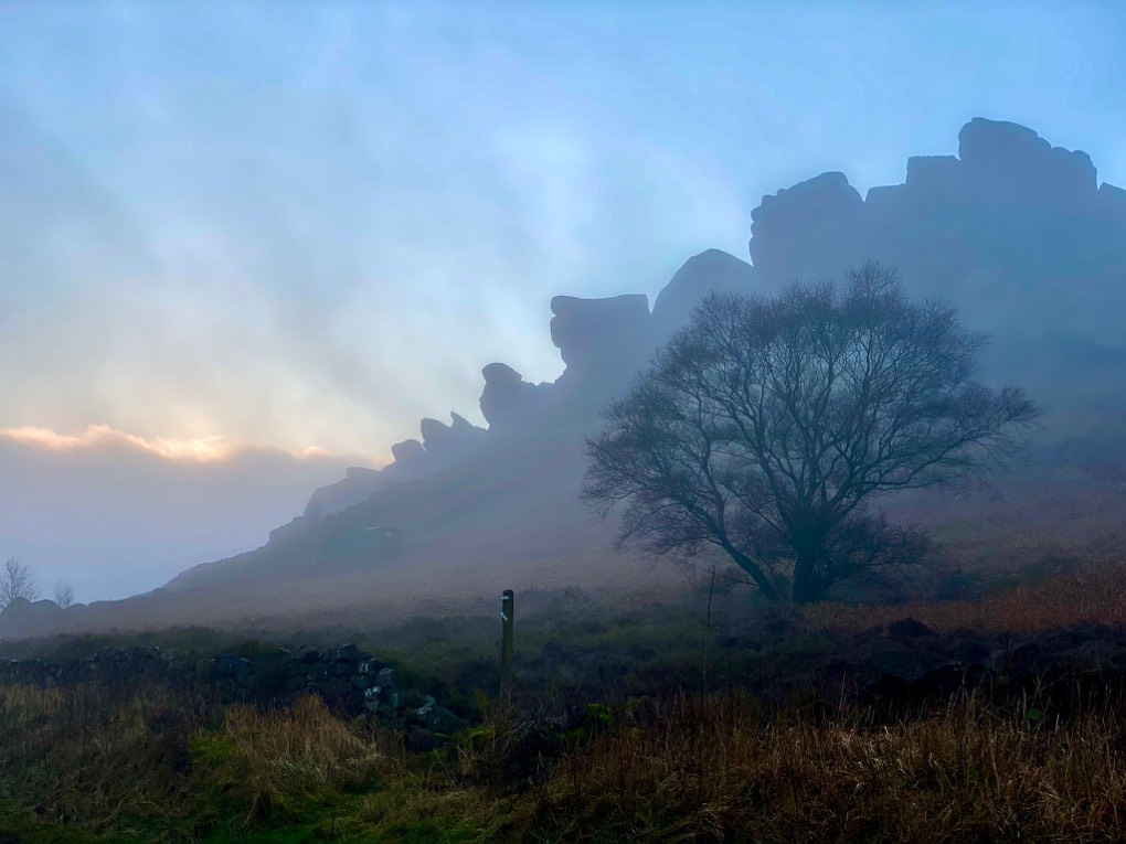 leek, staffordshire, fog slowly lifting over the staffordshire moorlands ...